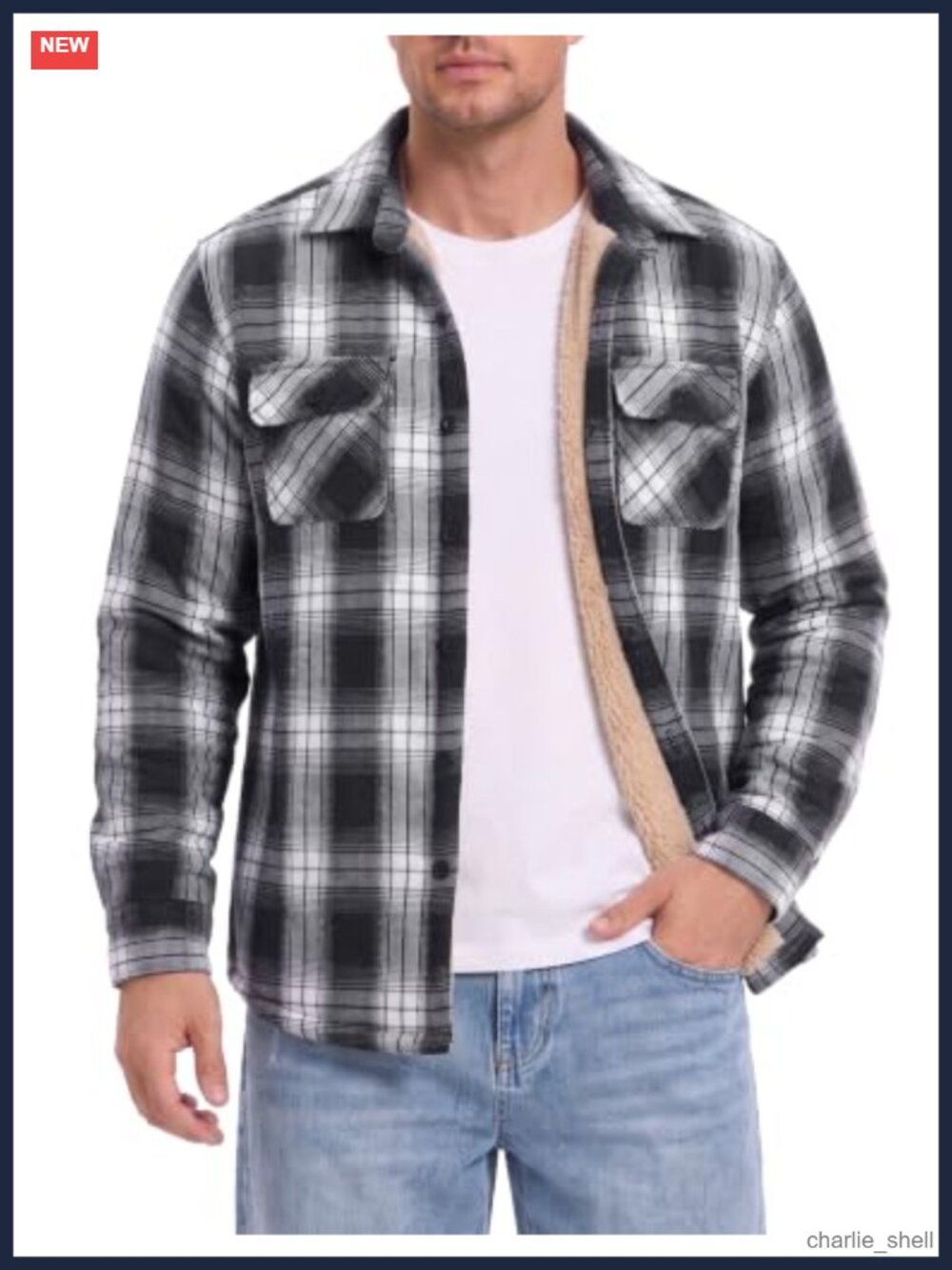 Men's Sherpa Lined Flannel Shirt Jacket Plaid Button Up Fleece Coat